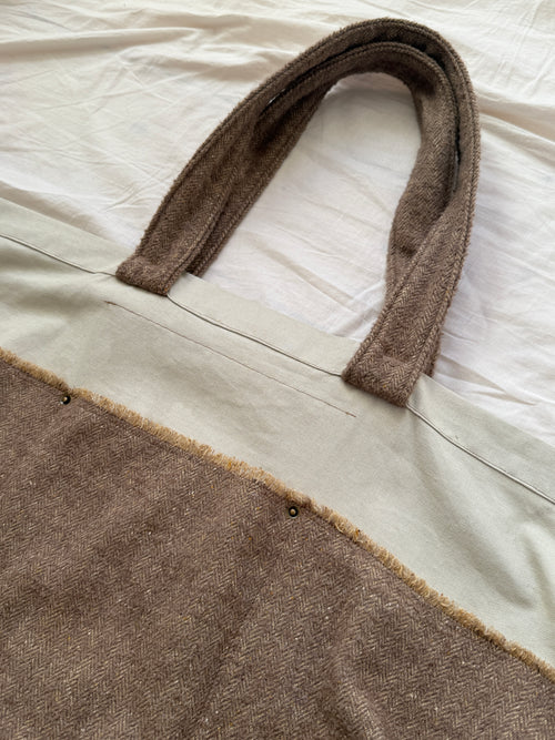 1 of 1 BRITISH WOOL + ANTIQUE FRENCH COTTON DRILL TOTE