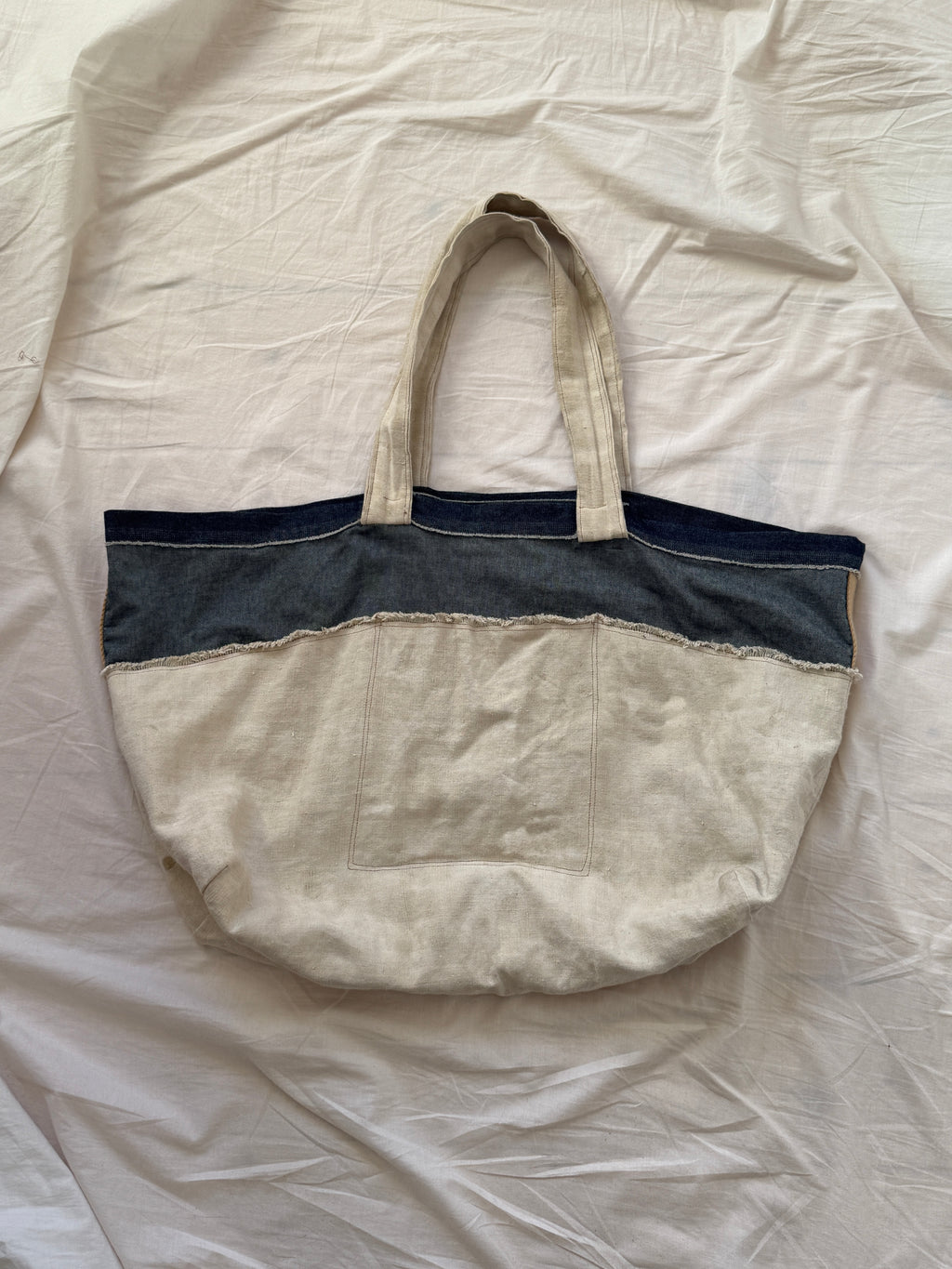 1 of 1 ANTIQUE FRENCH LINEN + 11OZ JAPANESE SELVEDGE DENIM TOTE