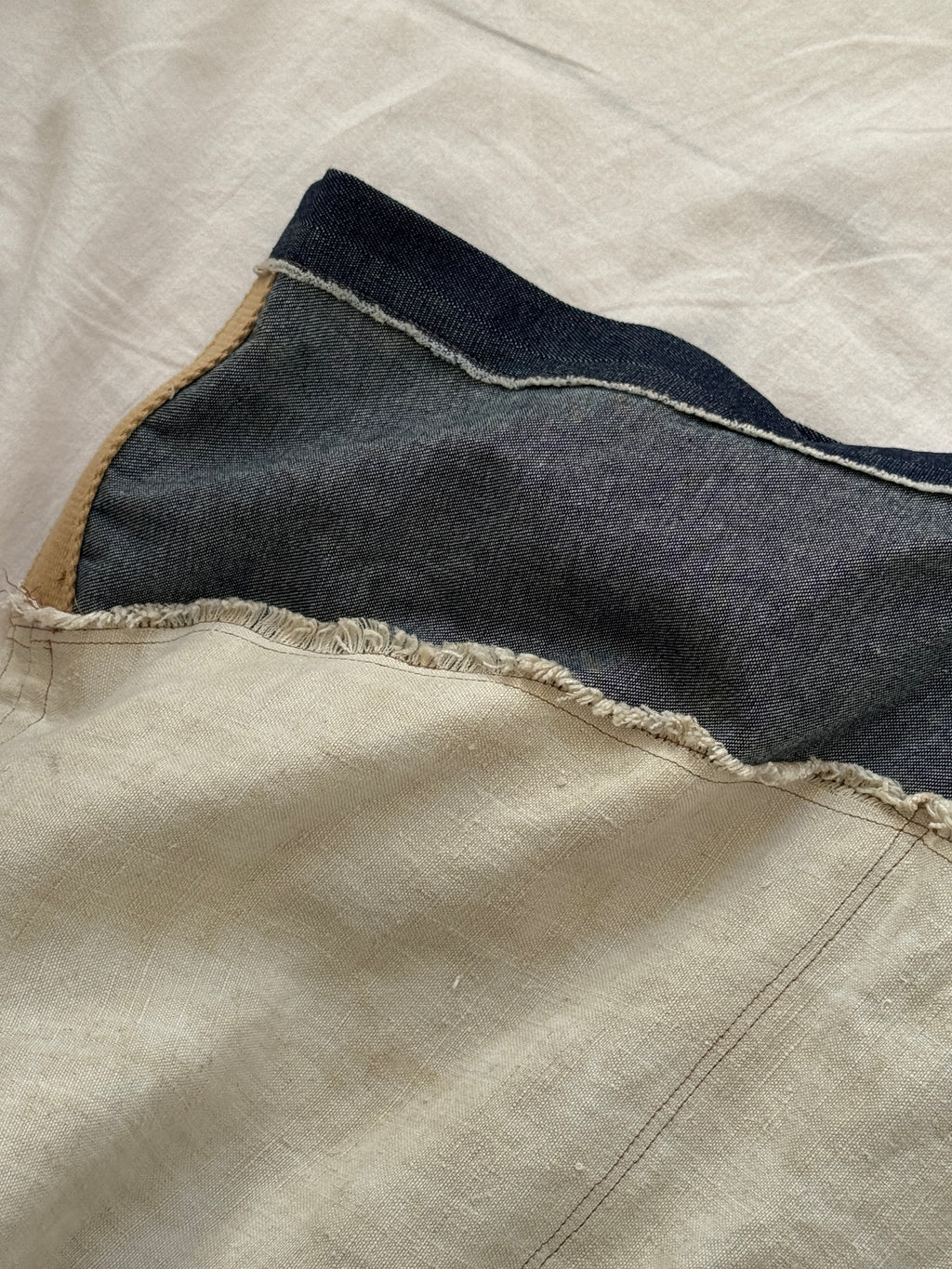 1 of 1 ANTIQUE FRENCH LINEN + 11OZ JAPANESE SELVEDGE DENIM TOTE