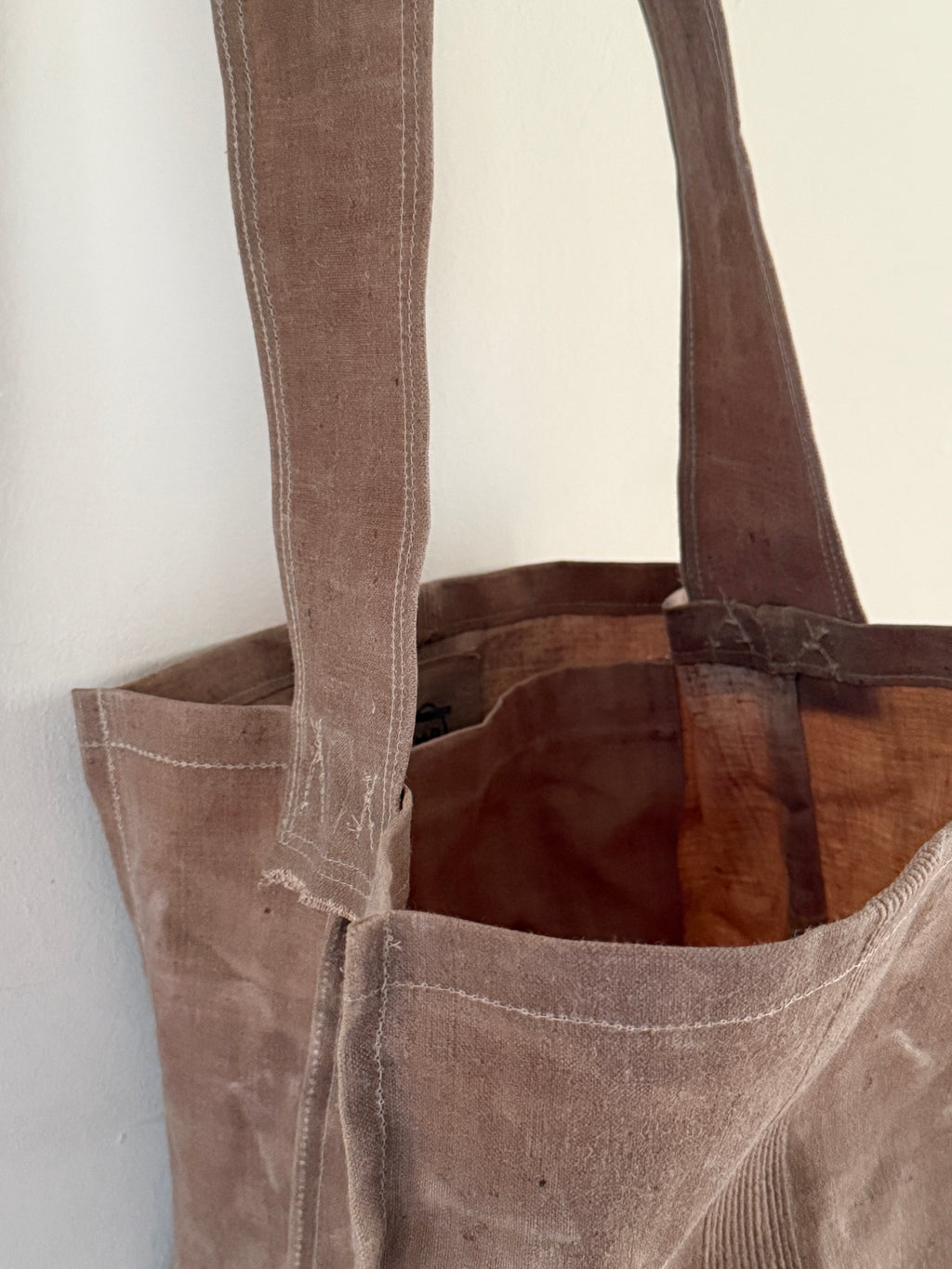 1 of 1 WAXED ANTIQUE FRENCH LINEN FORAGER BAG