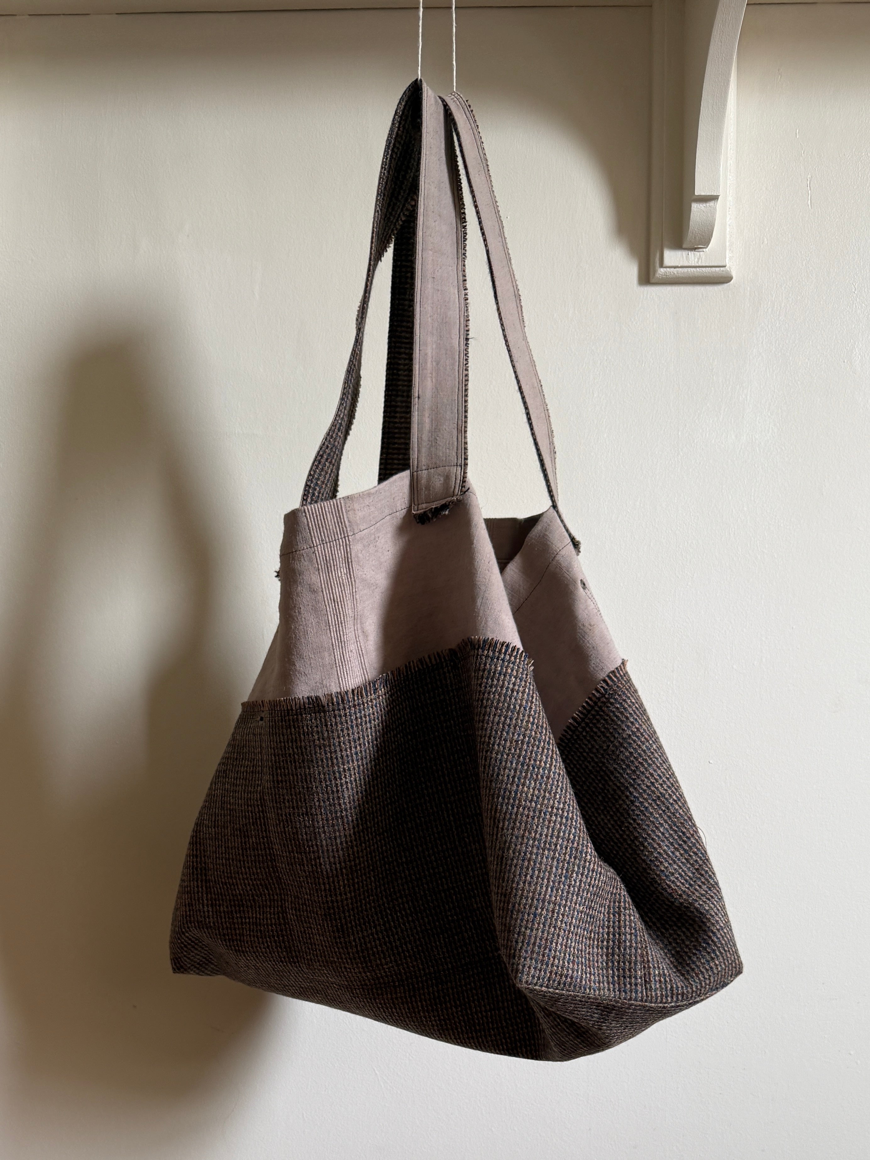1 of 1 ANTIQUE FRENCH LINEN + HARRIS TWEED TOTE