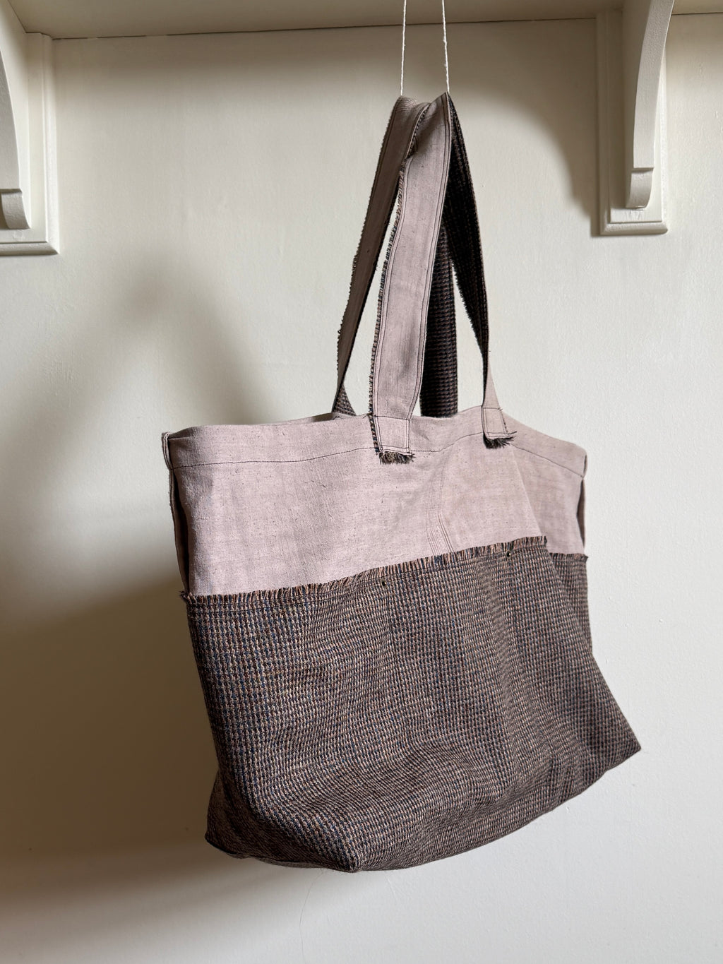 1 of 1 ANTIQUE FRENCH LINEN + HARRIS TWEED TOTE