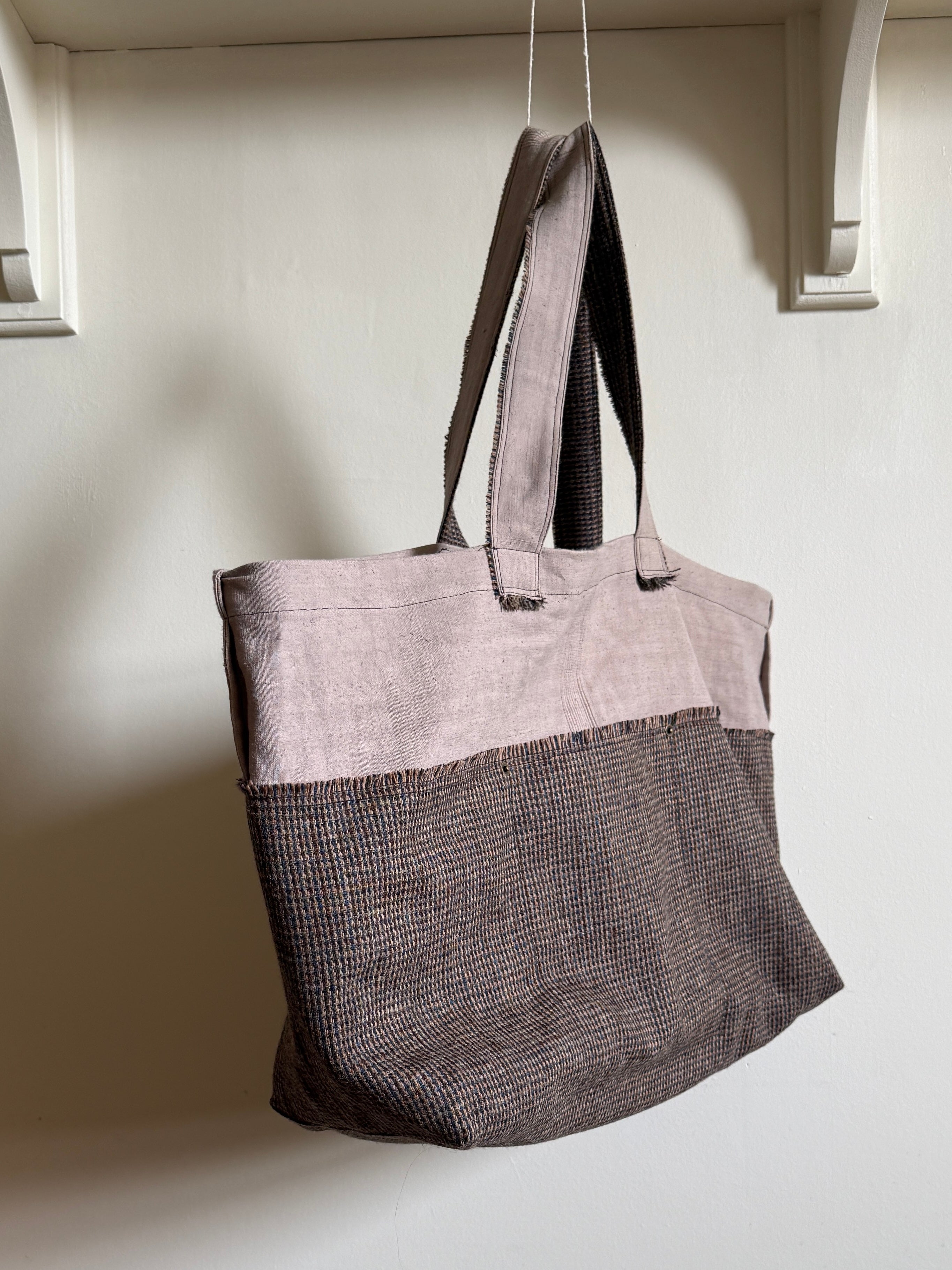 1 of 1 ANTIQUE FRENCH LINEN + HARRIS TWEED TOTE