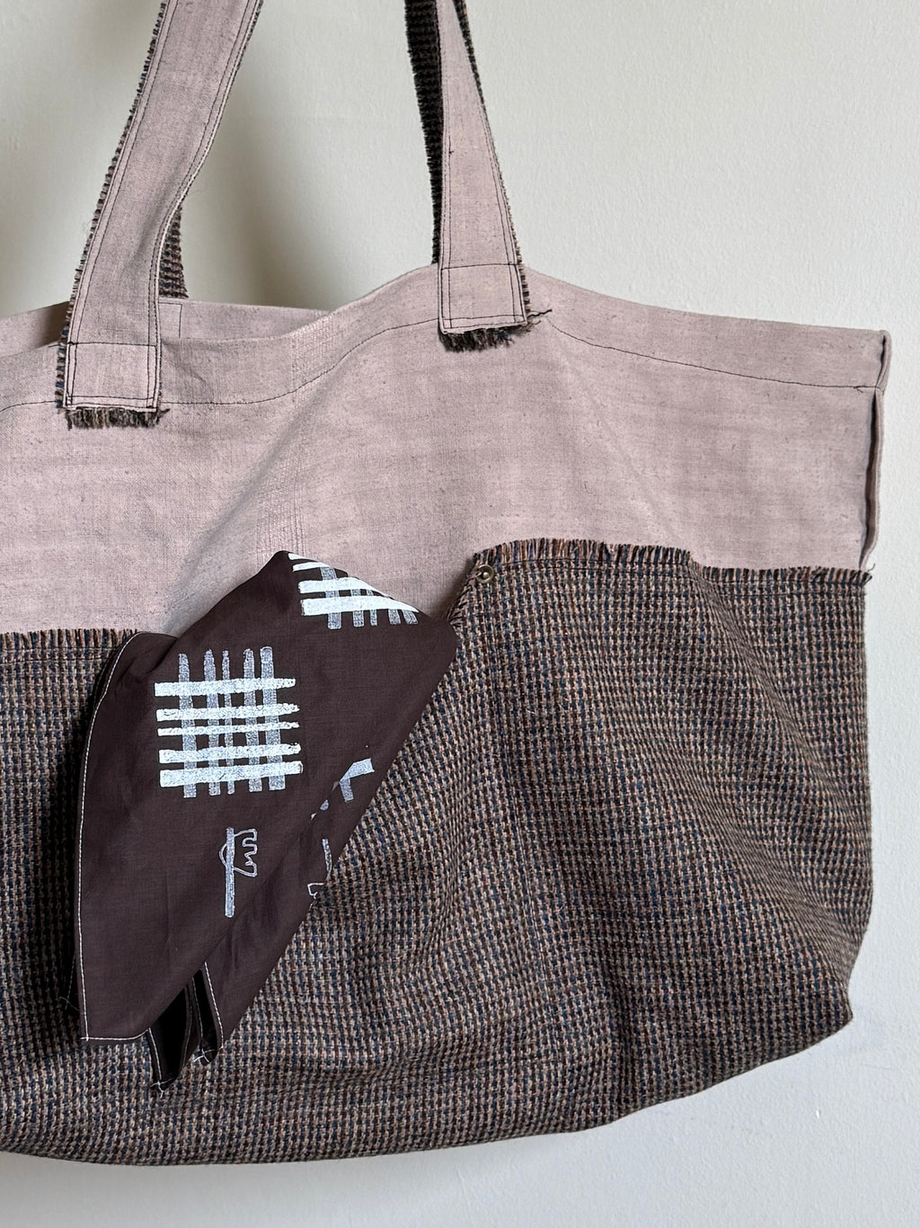 1 of 1 ANTIQUE FRENCH LINEN + HARRIS TWEED TOTE