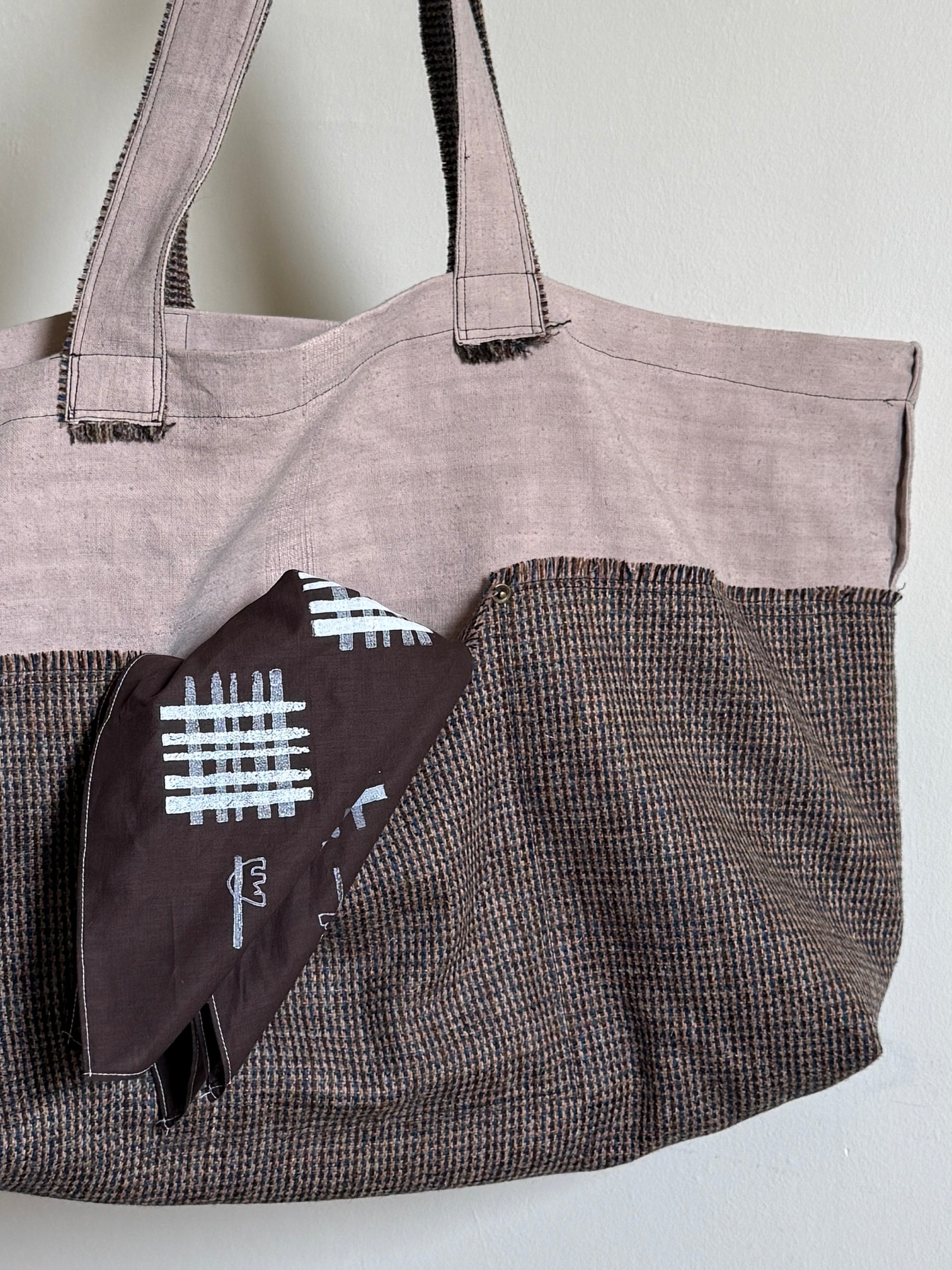 1 of 1 ANTIQUE FRENCH LINEN + HARRIS TWEED TOTE