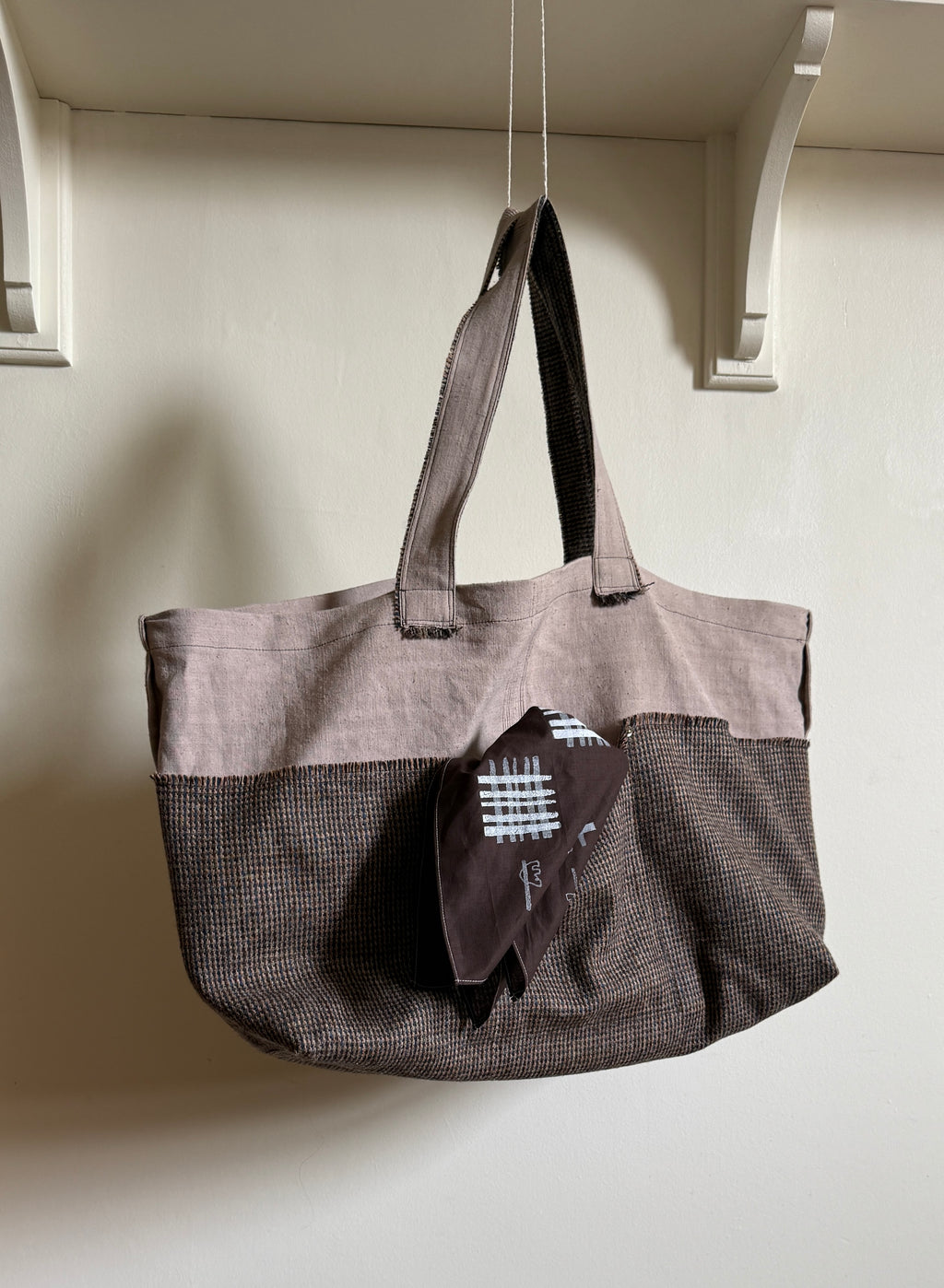 1 of 1 ANTIQUE FRENCH LINEN + HARRIS TWEED TOTE