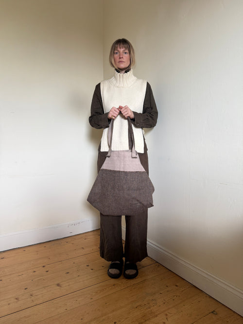 1 of 1 ANTIQUE FRENCH LINEN + HARRIS TWEED TOTE