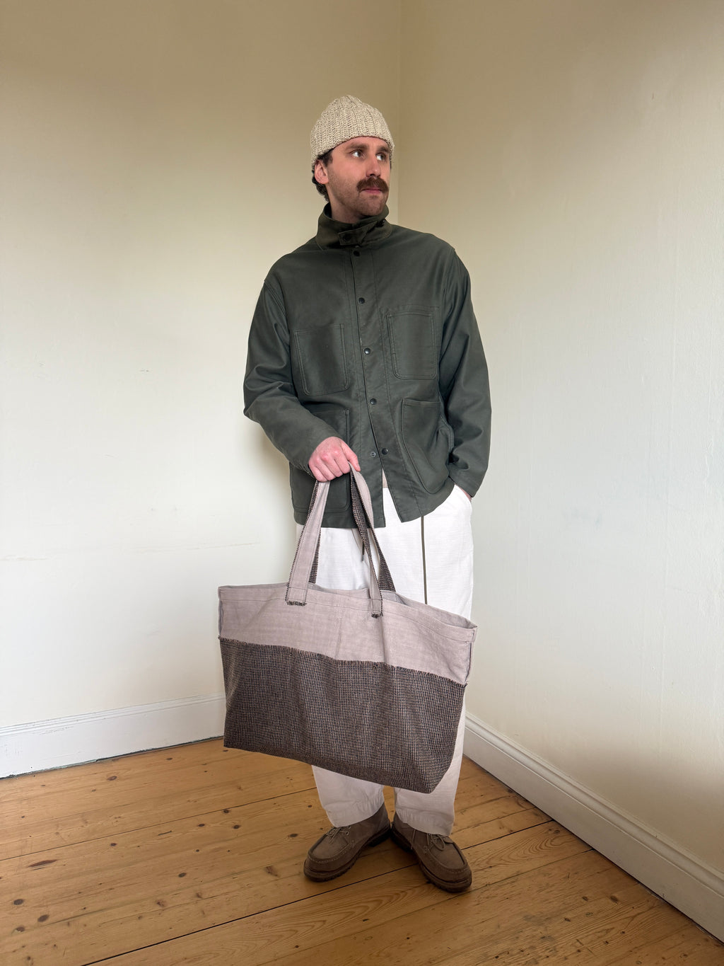 1 of 1 ANTIQUE FRENCH LINEN + HARRIS TWEED TOTE