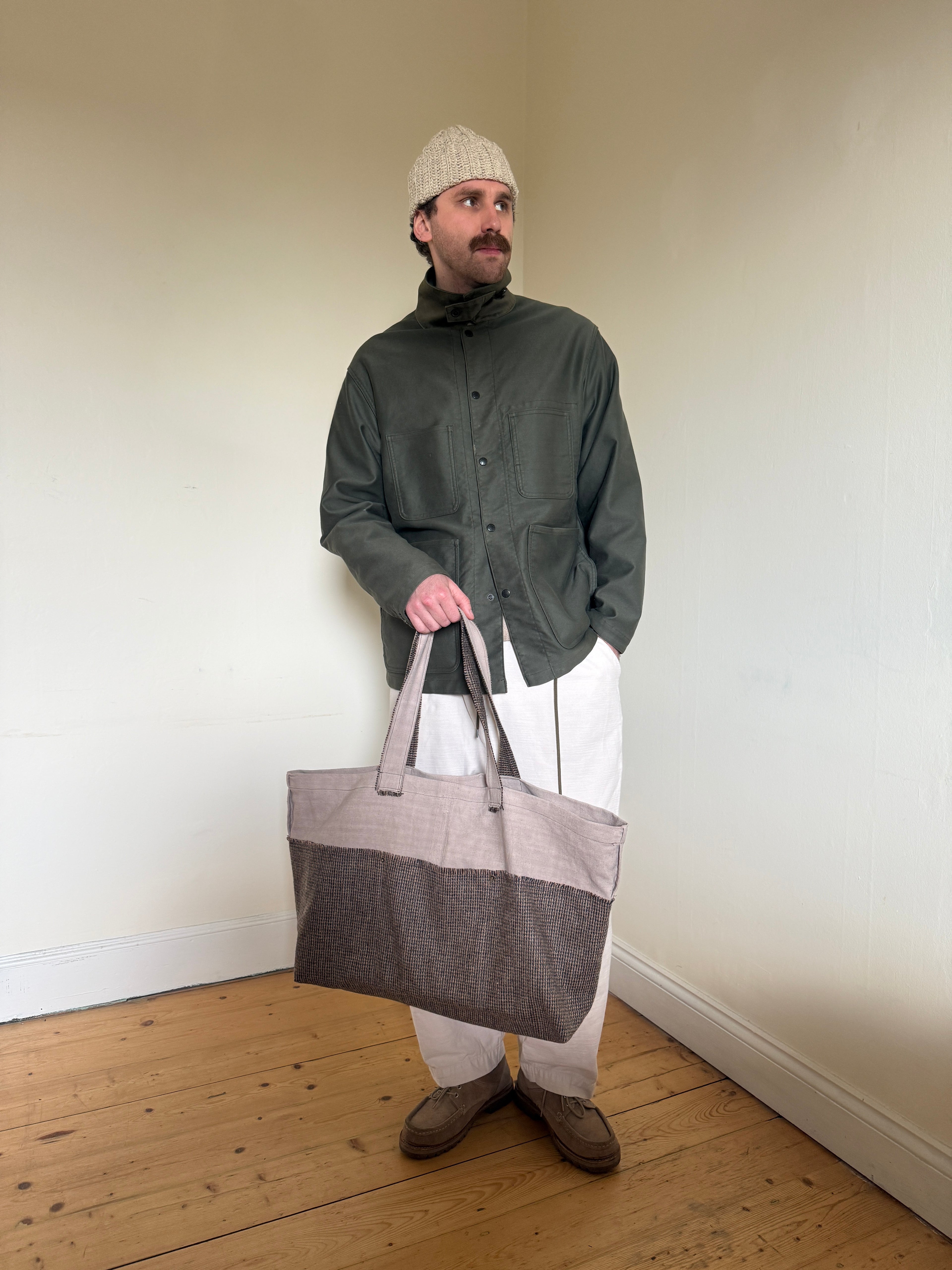 1 of 1 ANTIQUE FRENCH LINEN + HARRIS TWEED TOTE